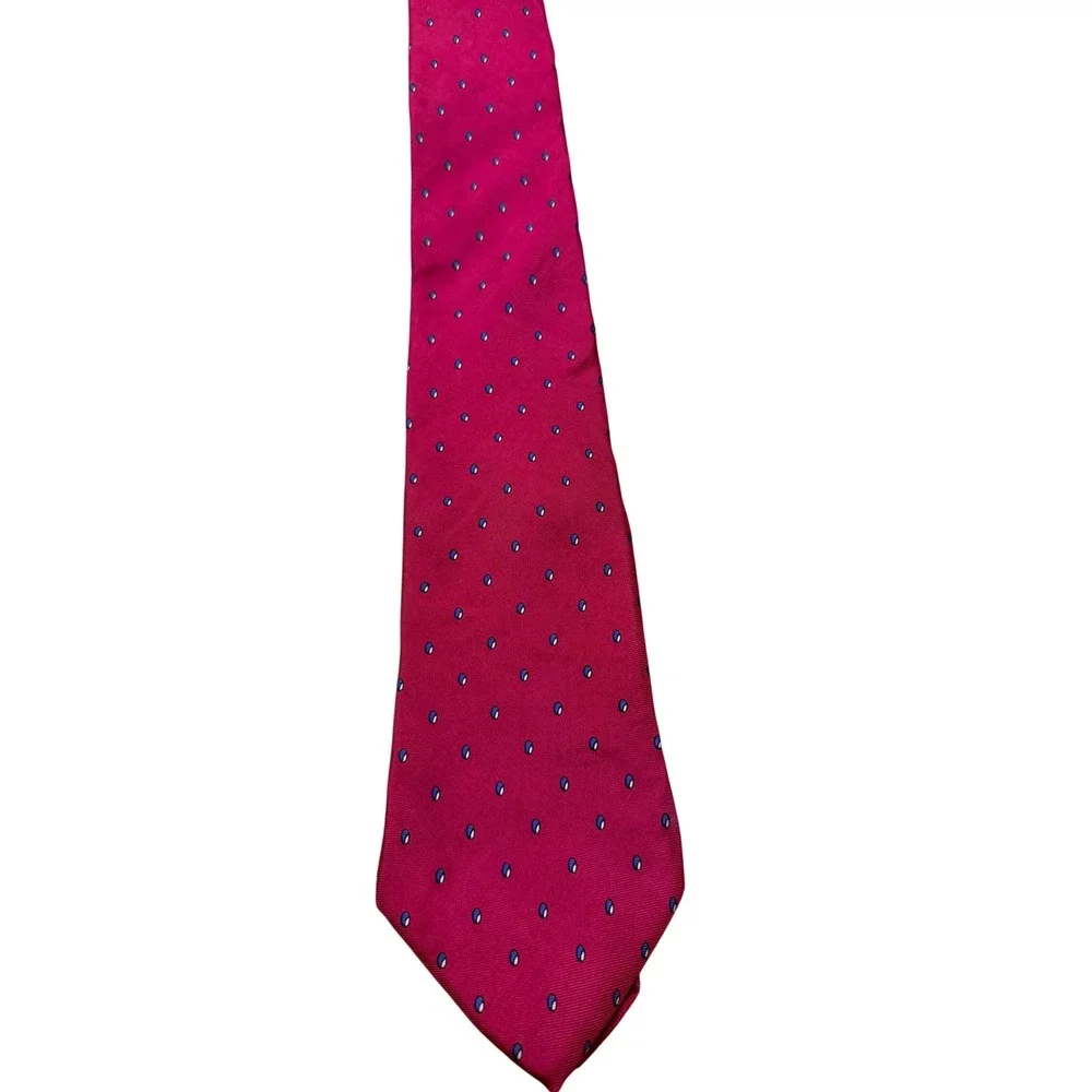 Vintage Christian Dior Mens Silk Tie Magenta Blue Micro Pattern Woven in Italy